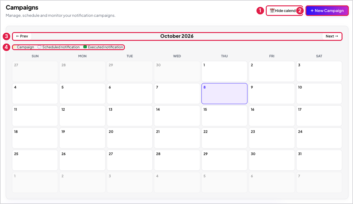 Calendário de campanhas