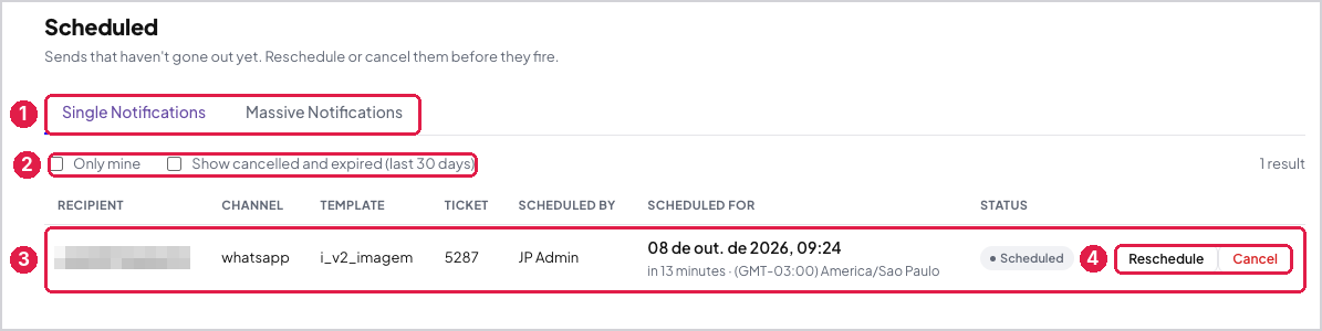 Notificações avulsas agendadas
