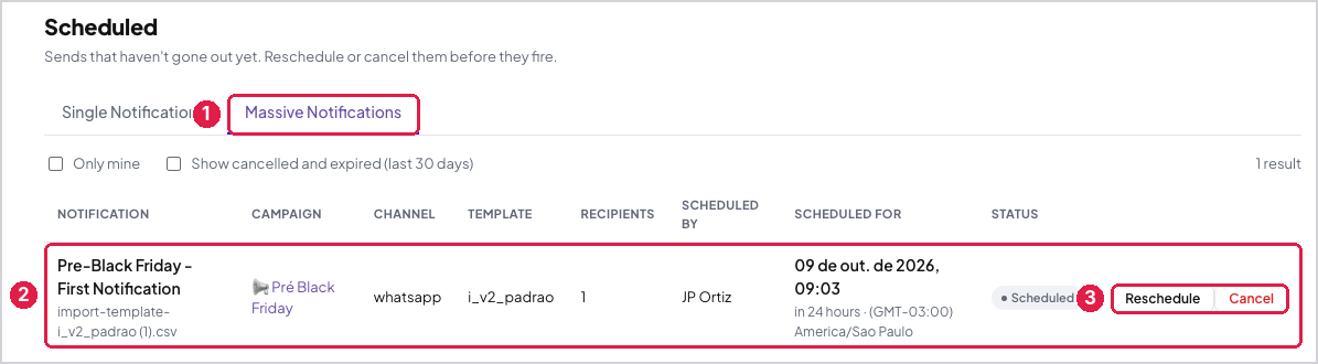 Disparos em massa agendados